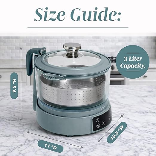 COOK WITH COLOR 3L Glass Mini Low Carb Rice Cooker – Holds 2 Cups Raw/Makes 6 Cups Cooked with Auto Lift Filter Basket Hotpot &amp Steamer for Rice Grains Digital Panel with Keep Warm Slate Blue