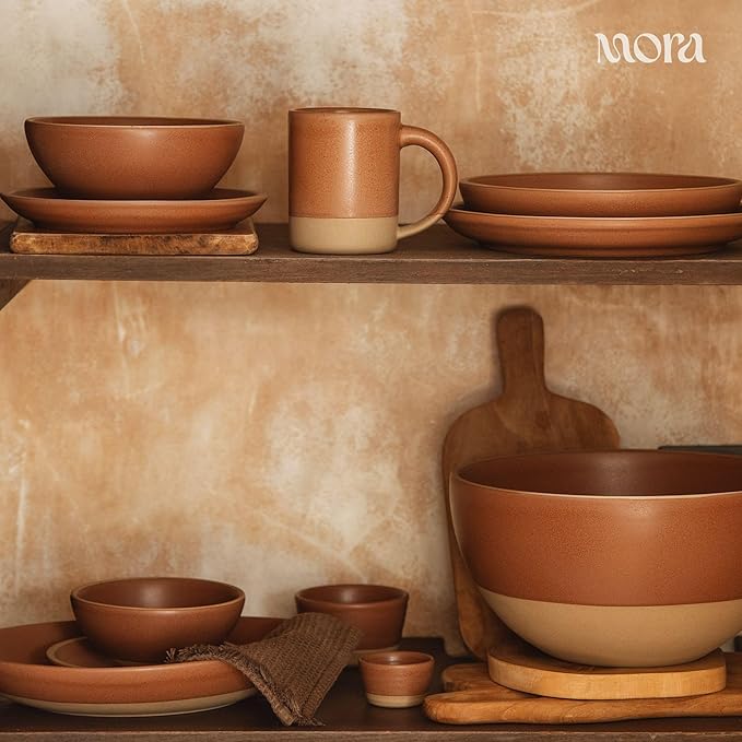 MORA Small Bowls Set of 4 16oz Ceramic Pottery Dessert Bowls - Microwave Oven and Dishwasher Safe - Terracotta