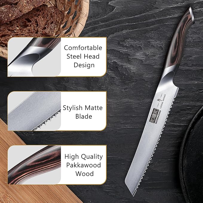 HOSHANHO Bread Knife 8 inch Japanese High Carbon Stainless Steel Serrated Bread Knife Professional Bread Cutting Knife for Homemade Bread