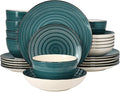 24 Piece Round Stoneware Dinnerware Set in Dark Green Solid Casual Dishwasher Safe