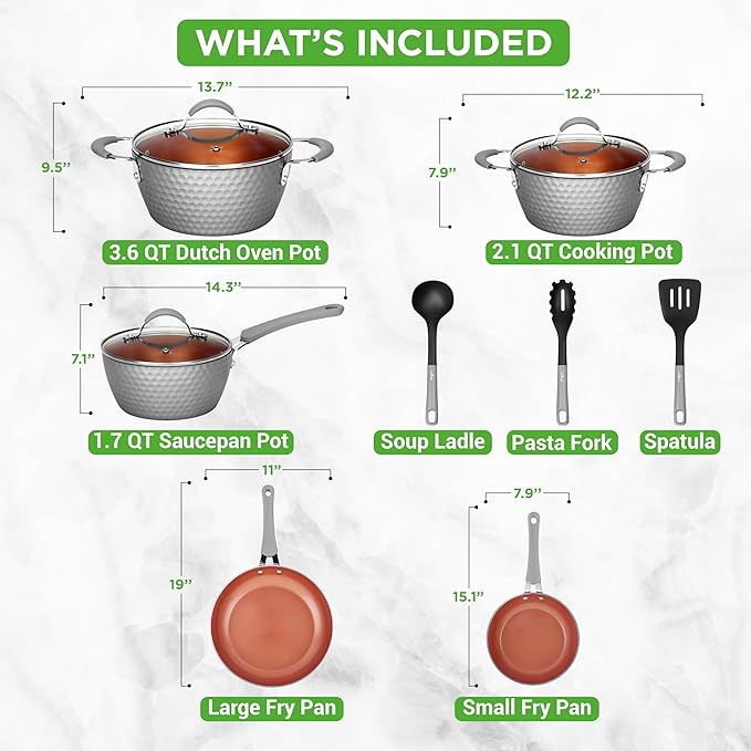 NutriChef 11 Pc Nonstick Cookware - PTFE/PFOA/PFOS Free Kitchenware Pots &amp Pans Set with Saucepan Frying Pans Cooking Pots Lids Utensils Gray