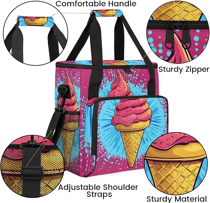 Ice Cream Coffee Maker Travel Bag Pink Insulated Grocery Bag Travel Picnic Leakproof Cooler Bags With Shoulder Strap