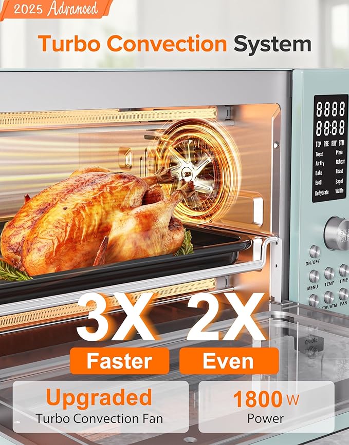 Nuwave Bravo Pro Smart Air Fryer Toaster Oven Combo Airfryer Convection Oven Countertop 10-in-1 Functions with Quicker &amp Even Crisp Technology 1800W 50-450°F PFAS-Free 21QT Mint