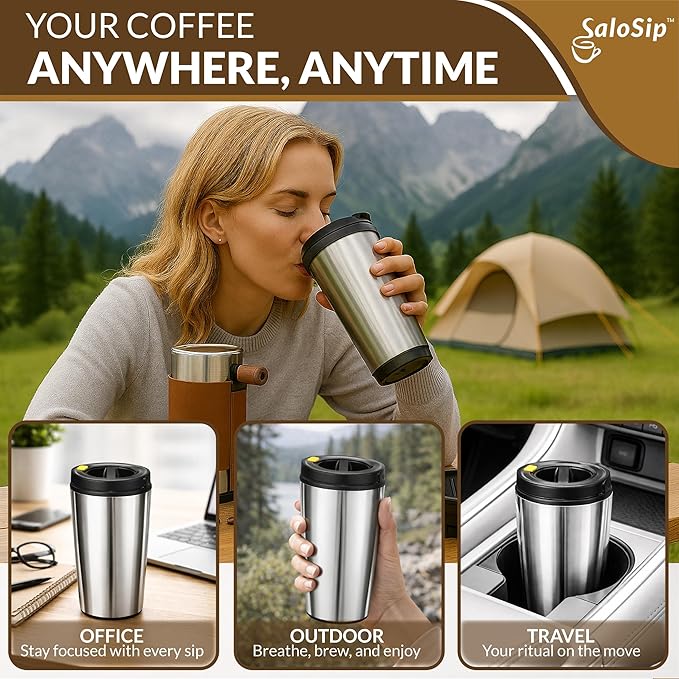 4-in-1 Portable Manual Pour Over Coffee Maker with Grinder – Travel &amp Camping Pour Over Set – All-in-One Portable Coffee Brewer Kit with Stainless Steel Kettle Thermal Mug &amp Dripper