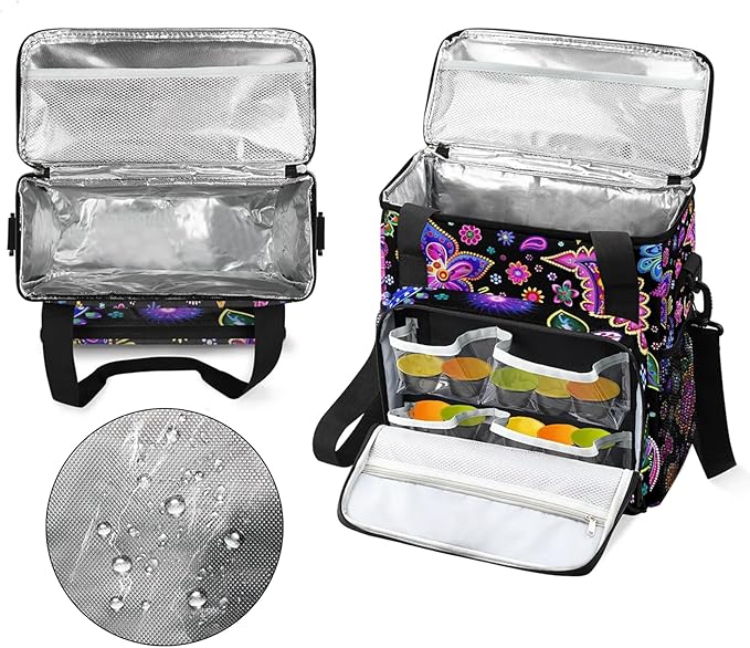 Paisley Floral Boho Travel Coffee Maker Carrying Bag Large Organizer Storage Tote Bag Insulated Reusable Cooler Grocery Bags