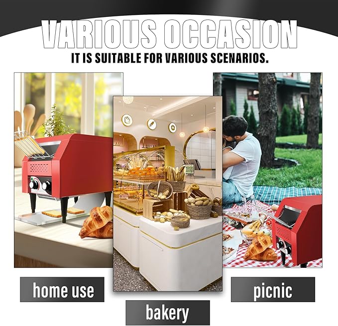 Commercial Conveyor Toaster 150 Slices/Hour Red Conveyor Toaster 3 Modes/7 Speeds Stainless Steel Tabletop Toaster for Toast Bagels and Other Baked Breads