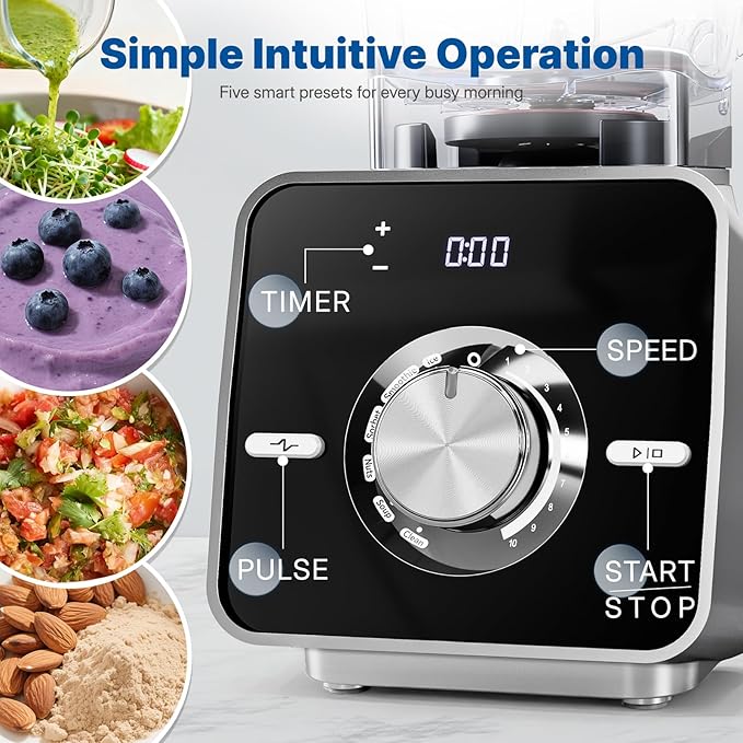 Home Blender 1400W High-Speed Blender for Ice Crushing Power Stainless Steel Blades Kitchen Timer 10 Speeds 6 Programs for Smoothies Frozen Drinks Self-Cleaning 64oz Bulk Production