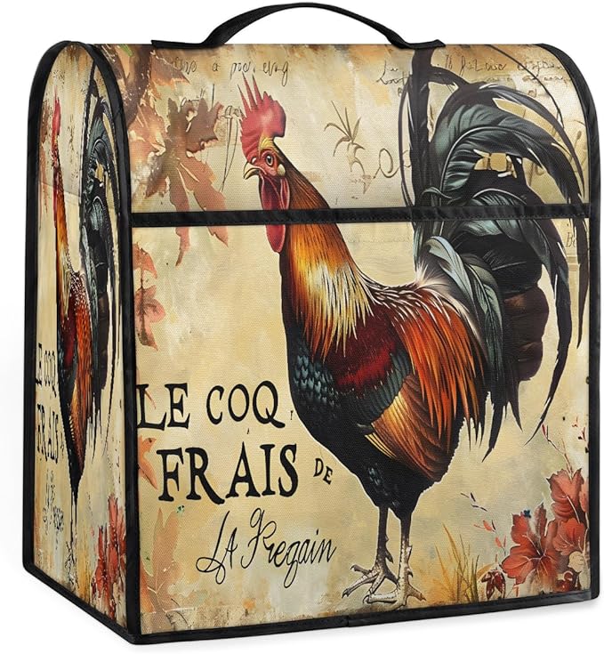 Kitchen Aid Mixer Cover Autumn Rooster Leaves Stand Mixer Cover Compatible with 6-8 Quarts Stand Mixers Dust Covers with Zipper Pocket Foldable Washable Kitchen Aid Organizer Bag