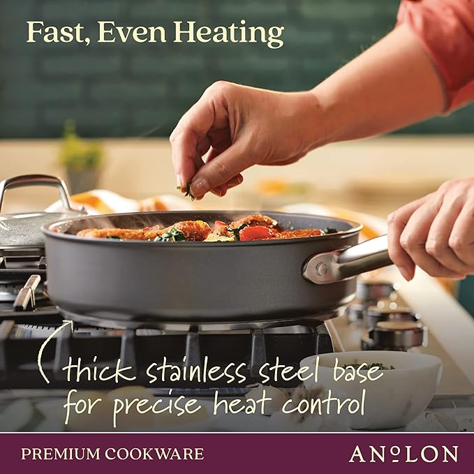 Anolon Accolade Forged Hard Anodized Nonstick Deep Frying Pan / Skillet with Helper Handle and Lid 12 Inch - Moonstone Gray