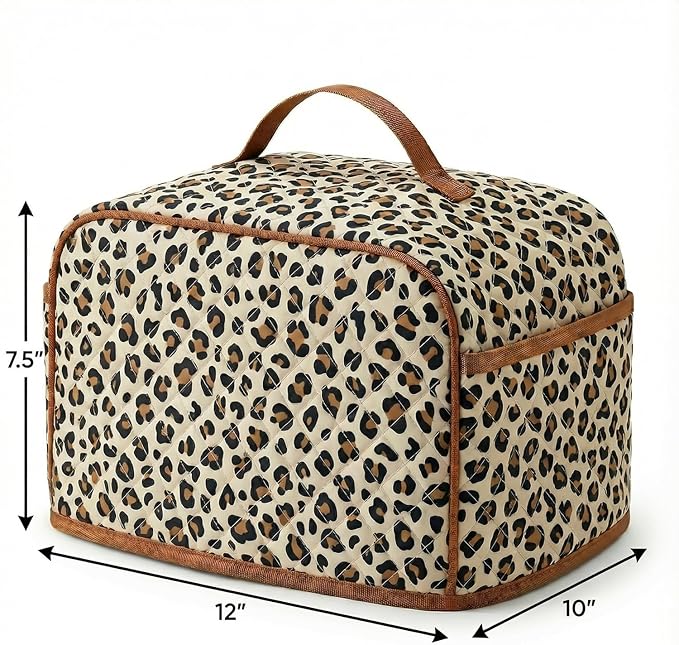 Deosk Toaster Cover 4 slice With 2 Pockets &amp Thickened Sponge Oxford Toaster Covers For 4 Slice Wide Slot and Kitchen Use 12 x 10 x 7.5 (LargeLeopard）