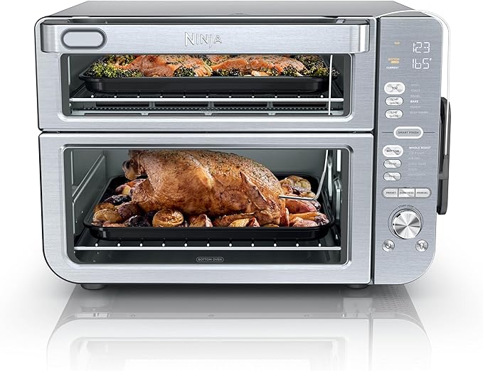Ninja Countertop Oven Double Stack XL &amp Air Fryer with Pro Cook System 12-in-1 Flexdoor FlavorSeal SMART FINISH with DualZone Technology Air Fryer Bake Broil Reheat Stainless Steel DCT65