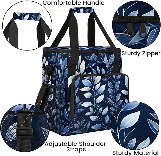 Leaves Print Coffee Maker Travel Bag for Keurig K-Mini/K-Mini Plus Insulated Waterproof Tote with Pockets for K-Cup Portable Single-Serve Brewer Case
