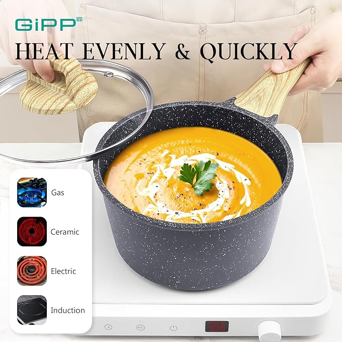 GiPP Pots and Pans Set Non Stick - 22 Pcs Grey Granite Kitchen Cookware Sets Nonstick Induction Cookware Non-toxic Cooking Pan Set with Lids PFOS and PFOA Free