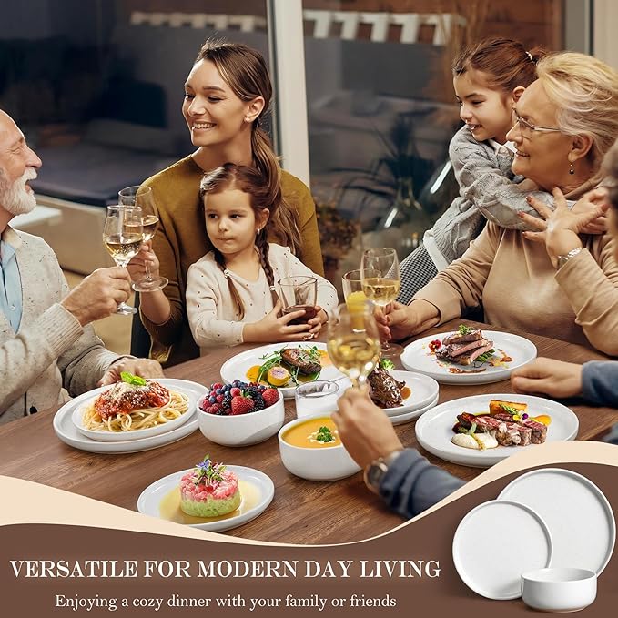Vesteel 18-Piece Dinnerware set Ceramic Plates and Bowls set for 6 Speckled Stoneware Dishes Set for Family Microwave &amp Dishwasher Safe - Speckled White