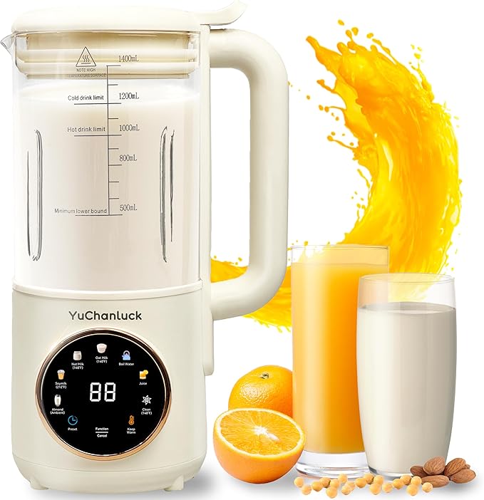 Nut Milk Maker 47ozHomemade Soy MilkAlmond MilkPlant Based MilksOat MilkCoconutBaby FoodElectric Bean and Nut Milk Machine with Delay Start/24 Hours Timer/Keep Warm/Self-Cleaning/Boil Water
