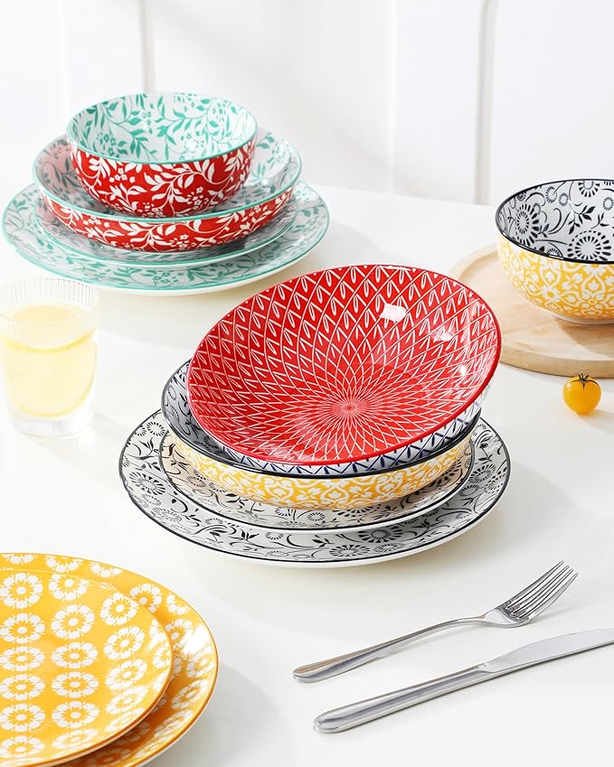 vancasso SELENE Plates and Bowls Set for 6 24 Pieces Dinnerware Sets Mircowave and Dishwasher Safe Dishes Set Porcelain Muted Dinnerware