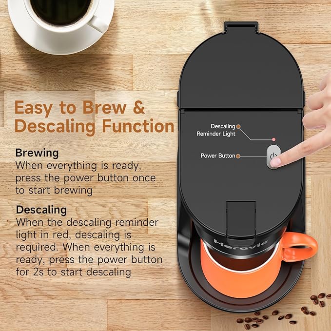 Small Single Serve Coffee Maker Fast Brew One Cup Coffee Machine for K Cup and Grounds 6 to 12 oz. Brew Sizes Capsule Coffee Machine with Descaling Reminder and Viewing Tank Black