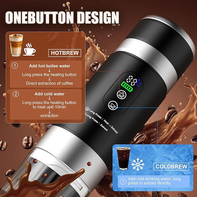 Portable Coffee Machine w/ 2 Rechargeable Batteries 8 Cups 80ml Self-Heating 20bar USB-C Espresso coffee Maker for Camping Travel Office Ground &amp Capsule Compatible