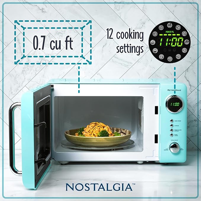 Nostalgia Retro Compact Countertop Microwave Oven - 0.7 Cu. Ft. - 700-Watts &amp BLACK+DECKER 12-Cup Digital Coffee Maker CM1160B Programmable Washable Basket Filter