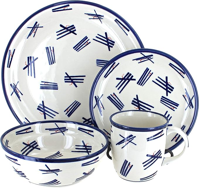 Blue Rose Polish Pottery - Blue Zoe 16 Piece Dinner Set - 4 Place Settings - Great for Everyday Dining Casual Dining or as Formal Dinnerware