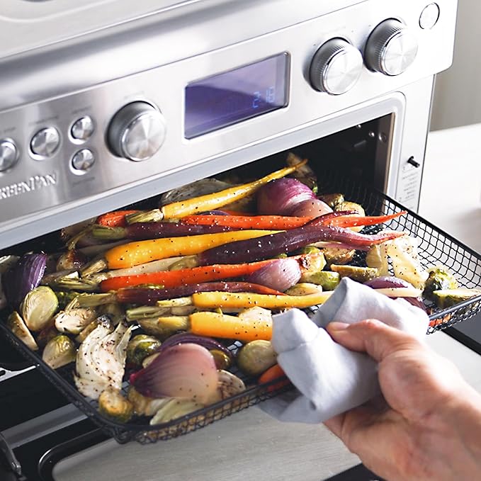 GreenPan 13-in-1 Elite Countertop Convection Oven and Air Fryer PFOA and PFAS-Free Ceramic Tray and Pizza Pan Adjustable Racks Multifunction Presets Toaster Bake Broil Roast Stainless Steel