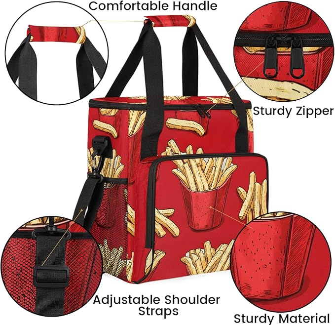 French Fries Coffee Maker Travel Bag Fastfood Insulated Grocery Bag Travel Picnic Leakproof Cooler Bags With Shoulder Strap