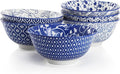 Elama Moxy 6 Piece Assorted Design 20 Ounce Porcelain Footed Blue Bowl Set Cereal Bowls Ice cream Bowls Serveware Tableware Set Dinnerware Set (Moxy)