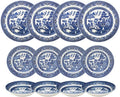 Churchill Blue Willow Dinner Plates Salad Plates and Coupe Bowls 12 Piece Dinnerware Set Made In England