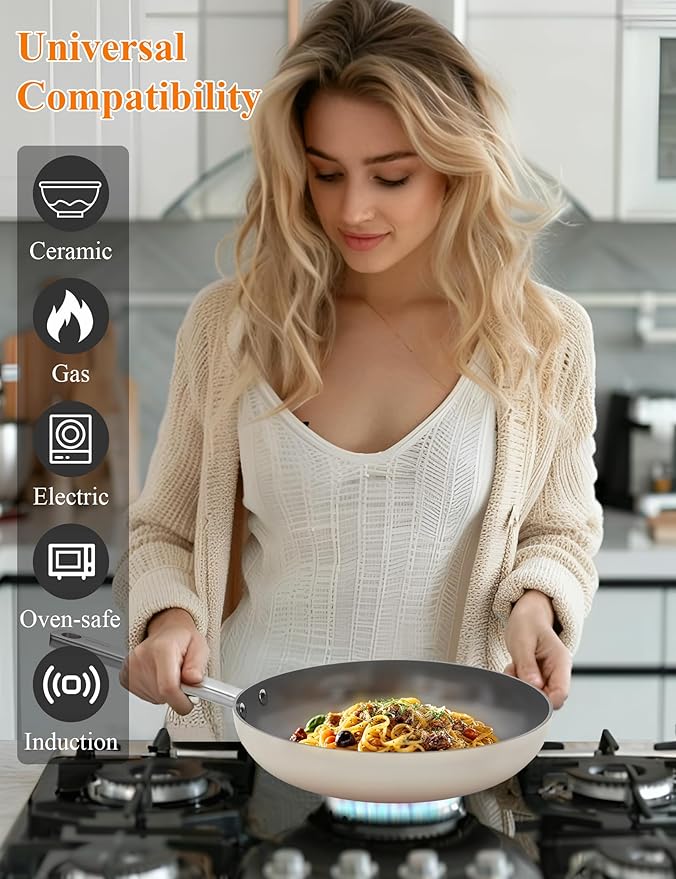 ChefRobot Nonstick Ceramic Cookware Set Healthy Pots And Pans Set Induction Kitchen Cookware sets Non Toxic Pots And Pan SetPFOA ＆ PTFE Free (12 Pcs-Cookware Sets)