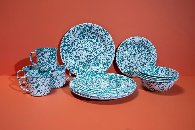 Enamelware Starter Set 16 piece Black/White Splatter
