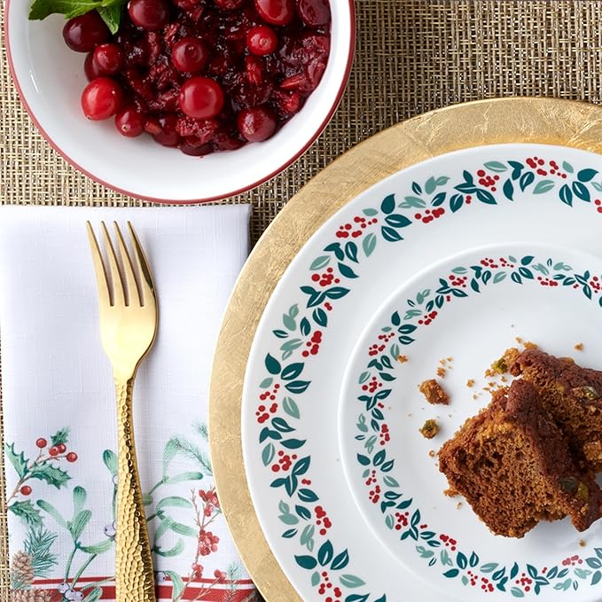 Corelle Vitrelle 18-Piece Christmas Service for 6 Dinnerware Set Triple Layer Glass and Chip Resistant Lightweight Round Holiday Plates and Bowls Set Winter Berries