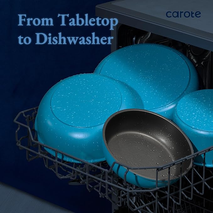 CAROTE 21pcs Pots and Pans Set Nonstick Cookware Set Detachable Handle Induction Kitchen Cookware Sets Non Stick with Removable Handle RV Cookware Set Peacock Blue