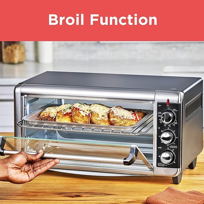 BLACK+DECKER TO3250XSBD 8-Slice Extra Wide Convection Countertop Toaster Oven Includes Bake Pan Broil Rack &amp Toasting Rack Stainless Steel/Black