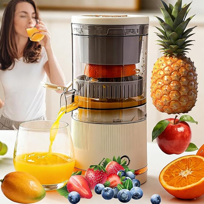 Portable Juicer Blender Electric Fruit Juicer with 4.3in Wide Mouth 90% High Juice Yield Electric Fruit Juicers600ml Rechargeable for Travel &amp Office(White)