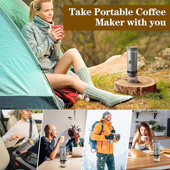 Portable Coffee Maker Espresso Machine for camping Travel Coffee Maker with USB-C 3-in-1 Small Espresso Machine with Ground Coffee &amp Capsules (NS＆DG) for RV Hiking Office(Silver)