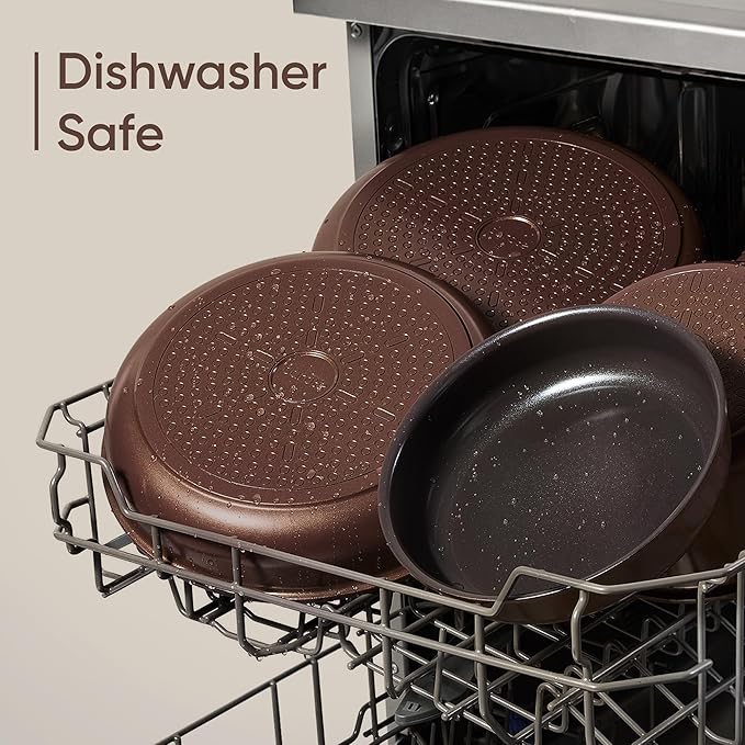 CAROTE 19PCS Ceramic Nonstick Cookware Set Pots and Pans Set with Detachable Handle PFAS-Free Non-Toxic Induction &amp Oven Safe Stackable Space-Saving Dark Choco