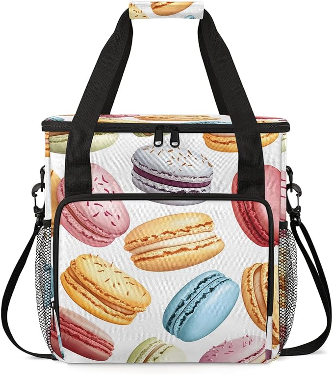 French Macarons Coffee Maker Travel Bag Colorful Insulated Grocery Bag Travel Picnic Leakproof Cooler Bags With Shoulder Strap