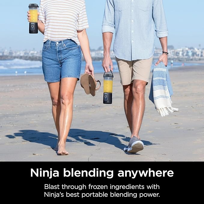 Ninja Blast 16 oz. Personal Portable Blender with Leak Proof Lid and Easy Sip Spout Perfect for Smoothies Cordless USB-C Rechargeable Dishwasher Safe Parts (Renewed) (Black)