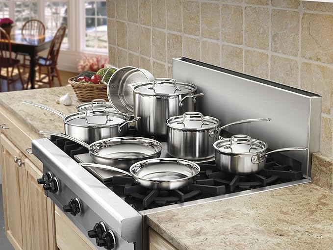 Cuisinart 12 Piece Cookware Set MultiClad Pro Triple Ply Silver MCP-12N and MCP33-30HN MultiClad Pro Triple Ply 5.5-Quart Saute Skillet Sauté Pan w/Helper &amp Cover