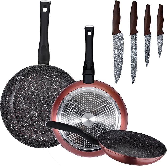 Pack DE 3 SARTENES Ø20/24 Y 28 CMS + Set DE 4PC DE CUCHILLOS EN Acero INOXIDABLE