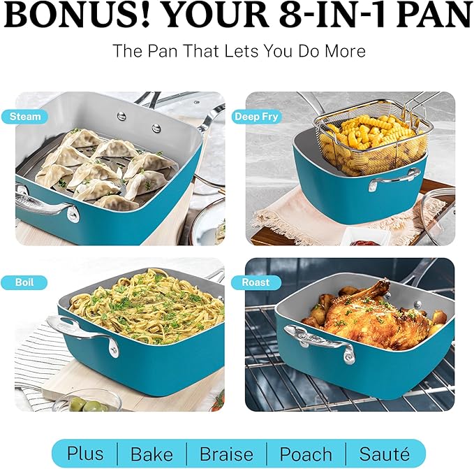 Gotham Steel 20 Piece Pots and Pans Set Nonstick Cookware Set Pot and Pan Set Kitchen Cookware Sets Ceramic Cookware Set Ceramic Pots and Pans Set Pot Set Dishwasher Safe Aqua Blue