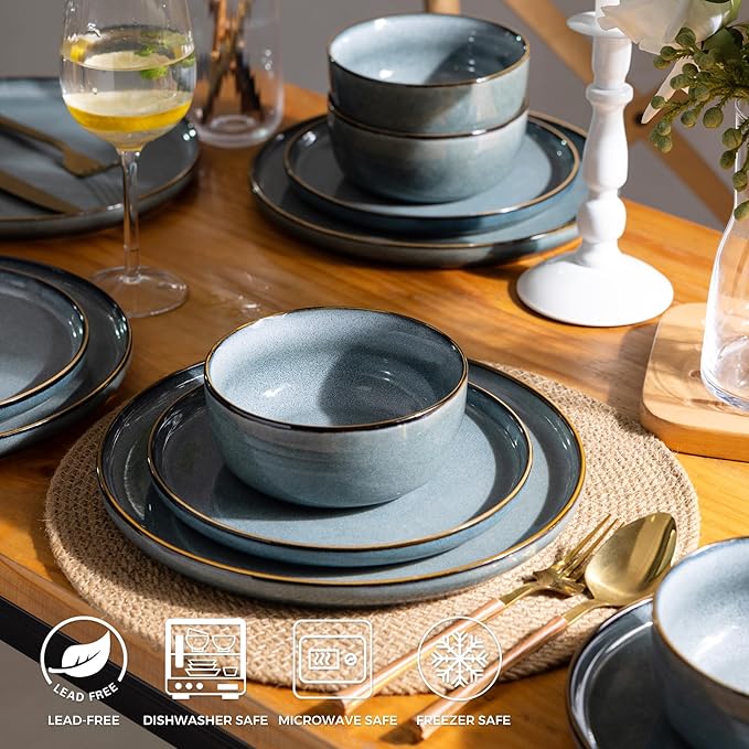 GBHOME Ceramic Dinnerware Sets for 6 24 Pieces Stoneware Plates and Bowls Sets Chip and Scratch Resistant Dishes Dishwasher &amp Microwave Safe Reactive Glaze