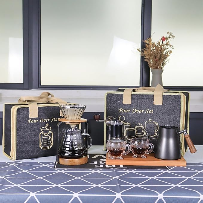 SOTECH Pour Over Coffee Maker Set Bundle with Black Dripper Stand Server
