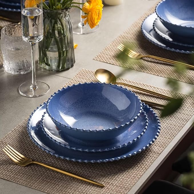 MissYIP 12 Piece Melamine Dinnerware Sets Service for 4 Lightweight Unbreakable BPA Free Food Grade Plates Sets Dishwasher Safe Indoor and Outdoor Use