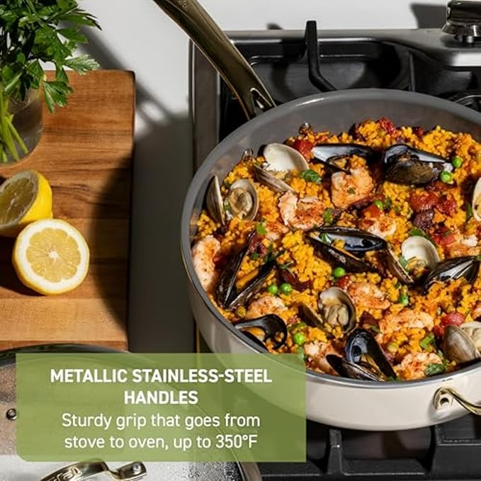 T-fal Preserve Ceramic Non stick Cookware Set 13-Piece Oven &amp Broiler Safe up to 350°F Includes Stockpot Saucepans Frying Pans Protectors Pots and Pans Beige