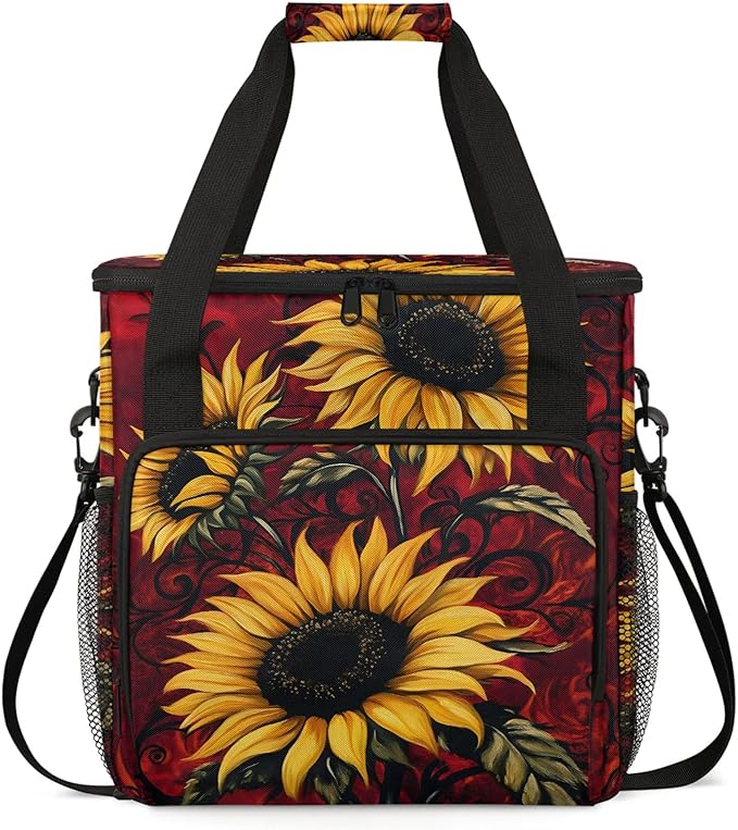 Sunflower Coffee Maker Travel Bag Flower Insulated Grocery Bag Travel Picnic Leakproof Cooler Bags With Shoulder Strap