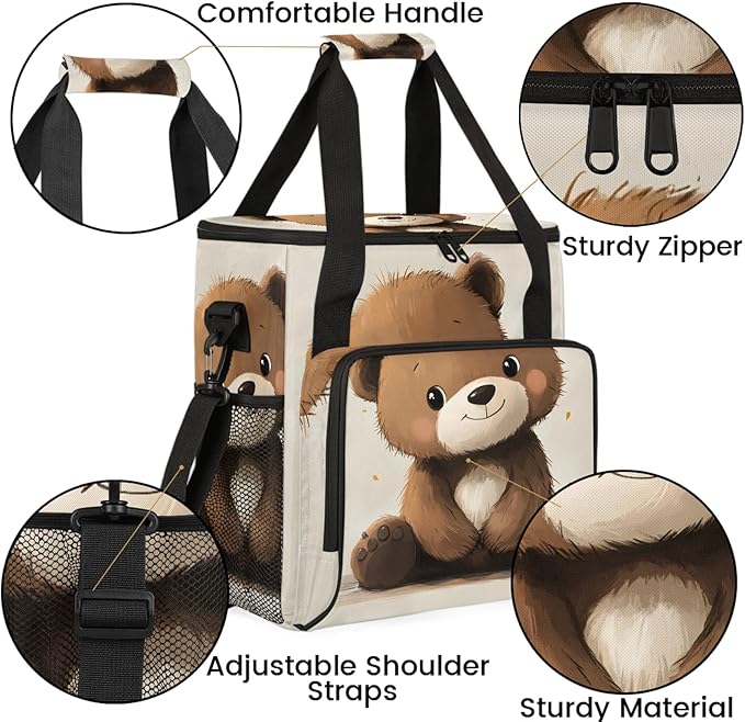 Brown Coffee Maker Travel Bag Bear Insulated Grocery Bag Travel Picnic Leakproof Cooler Bags With Shoulder Strap