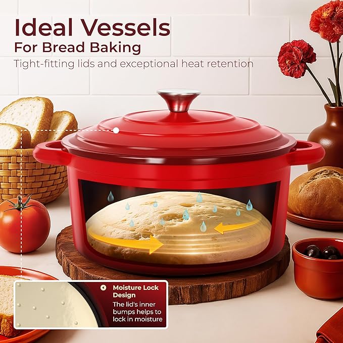 Kitchen Academy Enameled Cast Iron Cookware Sets - 7Pcs Pots and Pans Set Non Toxic Induction Dutch Oven Set PFOA&ampPFAS Free