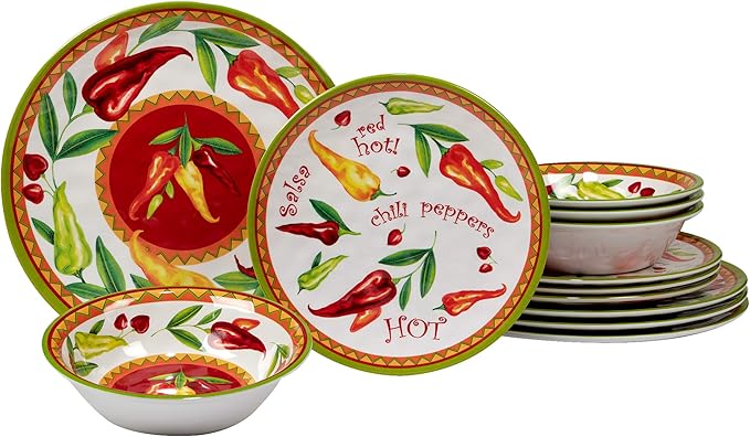Certified International Red Hot 12 pc Melamine Dinnerware Set Service for 4