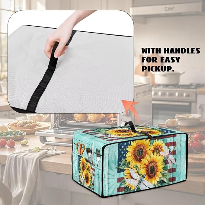 Doojoayie Sunflower Toaster Oven Cover Universal Fit Kitchen Appliance Dust Protector 8 Slice Toaster Cover American Flag Print Kitchen Appliance Dustproof Protector